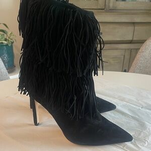Sam Edelman Black Fringe Heeled Boots